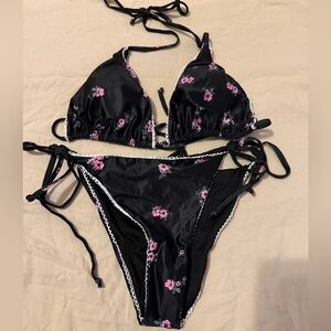 Amazon Black Bikini with Pink Floral Design